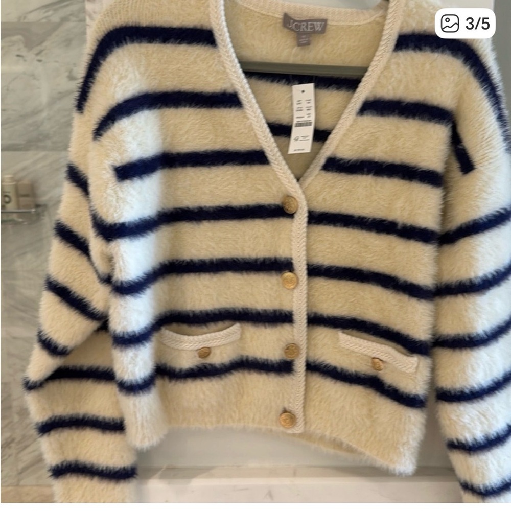 J Crew White and Cream Stripped Sweater - Picture 3 of 5